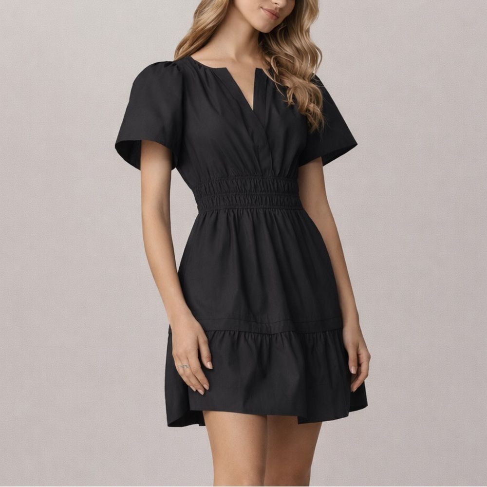 Anthropologie Black Mini Dress with Smocked Waist